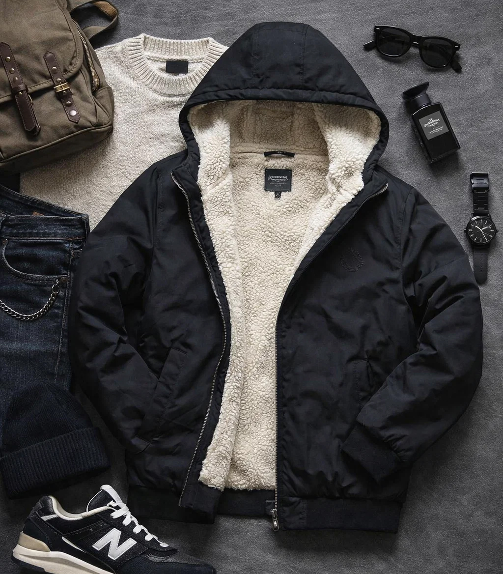 کاپشن مردانه مشکی داخل تمام خز مدل adidas-مشکی