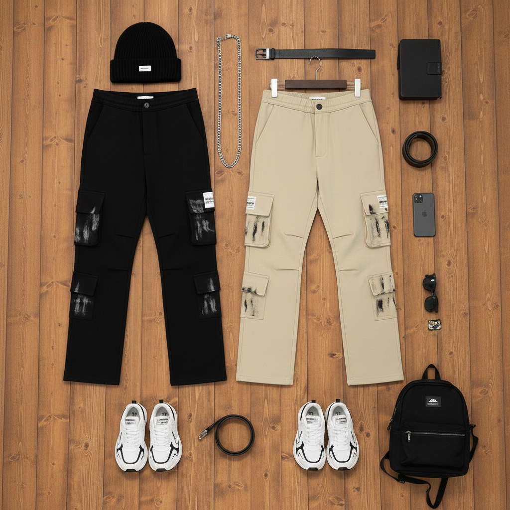 شلوار کارگو شش جیب پایین زیپ مدل sami-کرم