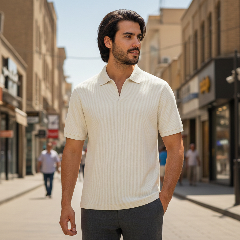 تیشرت میله ای یقه دار tavar-سفید