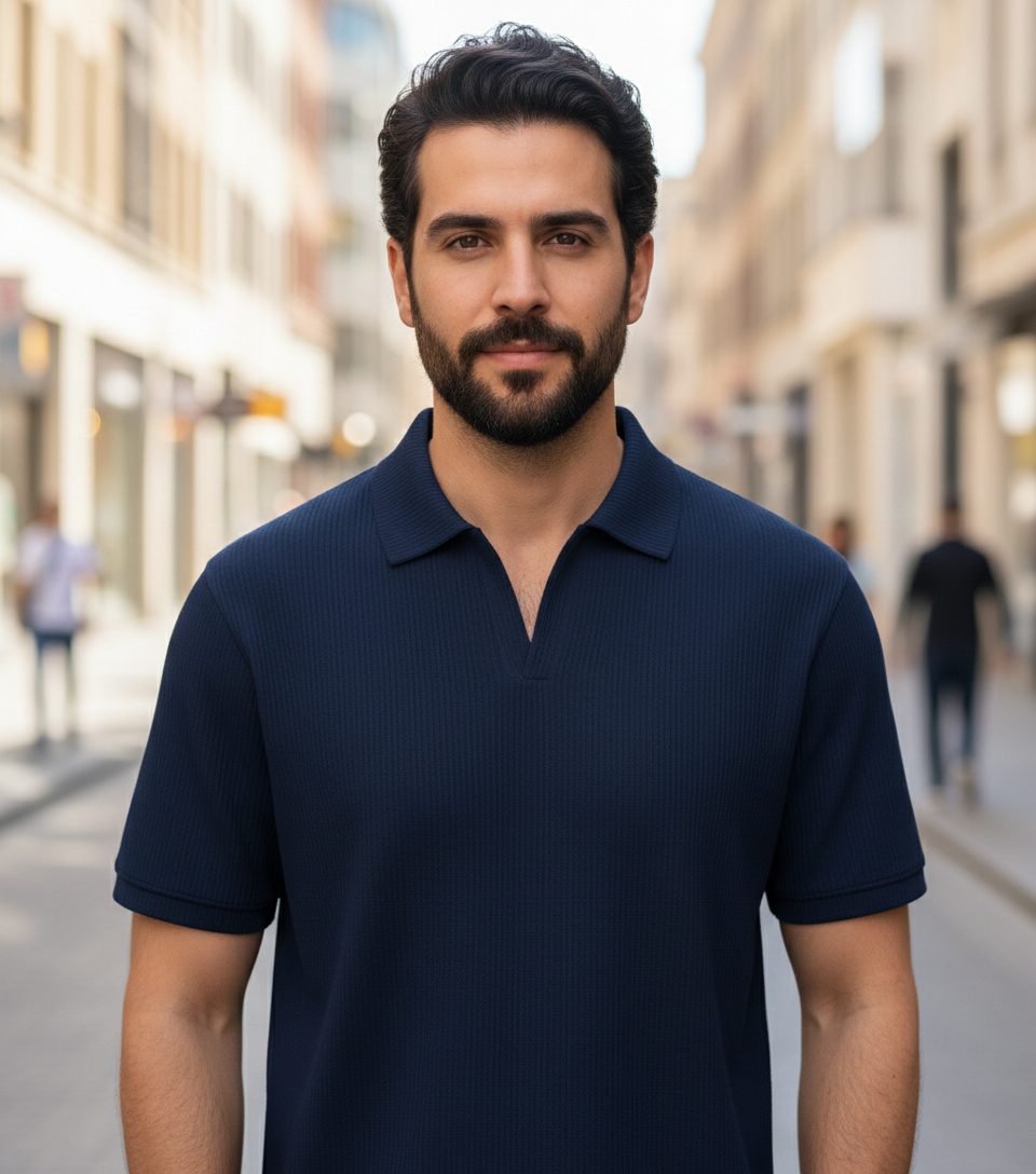 تیشرت میله ای یقه دار tavar-سرمه ای