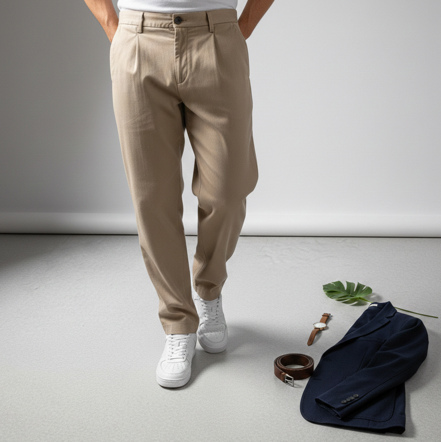 شلوار مردانه بنگال کش دم پا ساده مدل Behnam-کرم